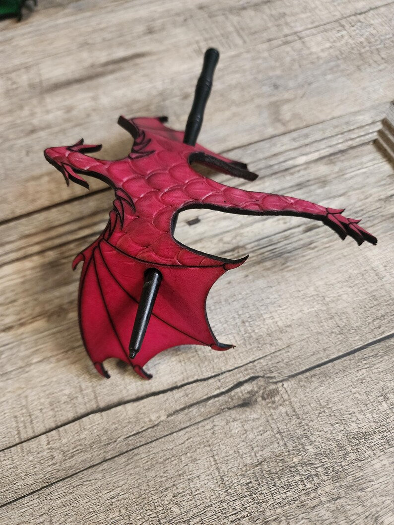 🐉⚔️ Handcrafted Dragon Leather Hair Slide with Wood Stick