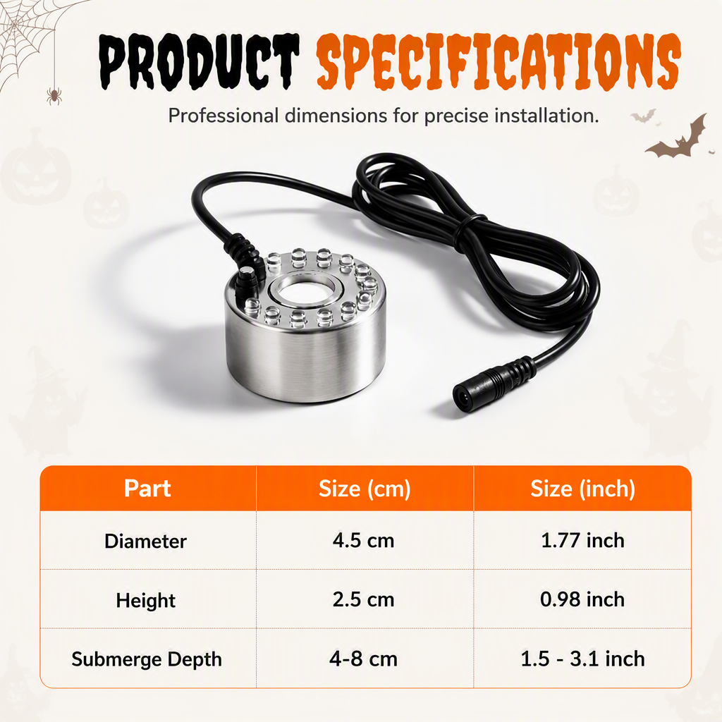 ๐ซ๏ธ๐ Mystic Water Fog Light โ 12-LED Mist Effect for Fountains, Decor & Halloween