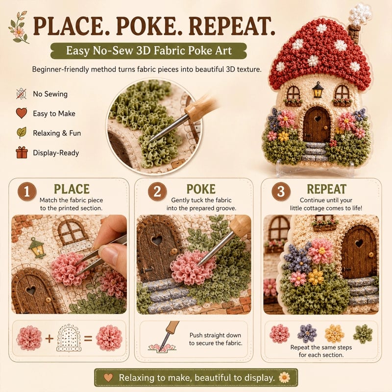 🍄Whimsical Village 3D Fabric Poke Art Kit