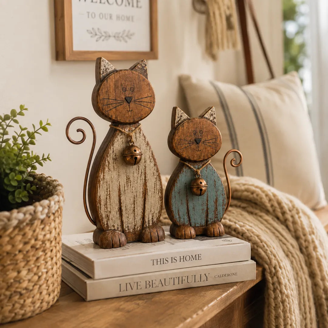 Rustic Farmhouse Cat Duo Decor Set