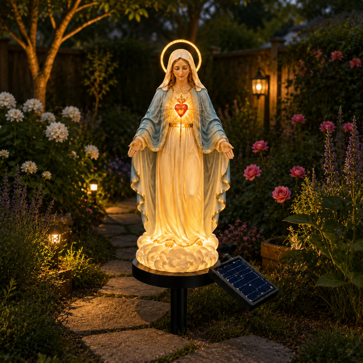 ✨Solar Virgin Mary Garden Statue Light – 🏡Glowing Sacred Heart Outdoor Decor for Yard & Patio