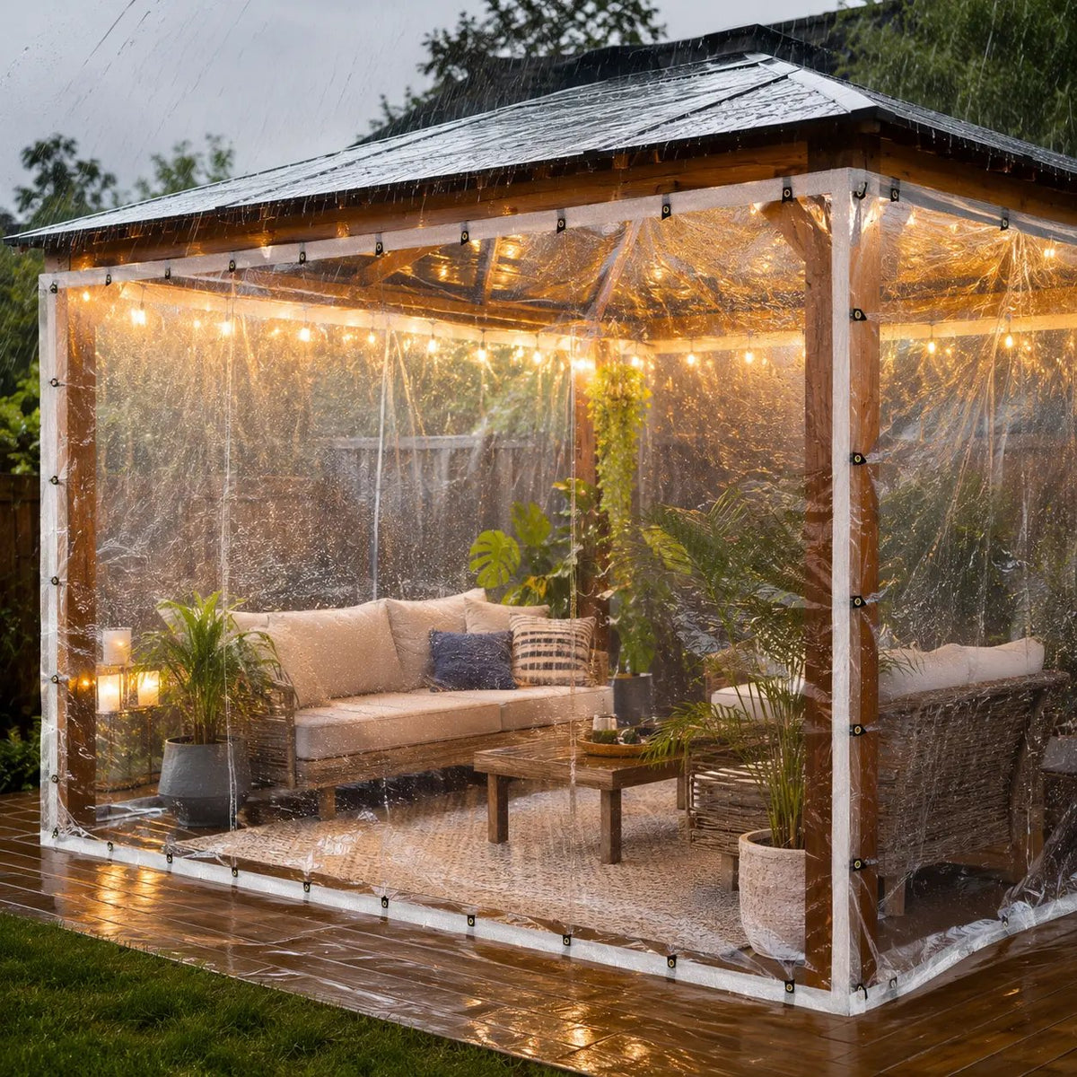 🌧️💪 ClearGuard™ Heavy-Duty Waterproof Tarp – Transparent Outdoor Rain Cover with Secure Grommets