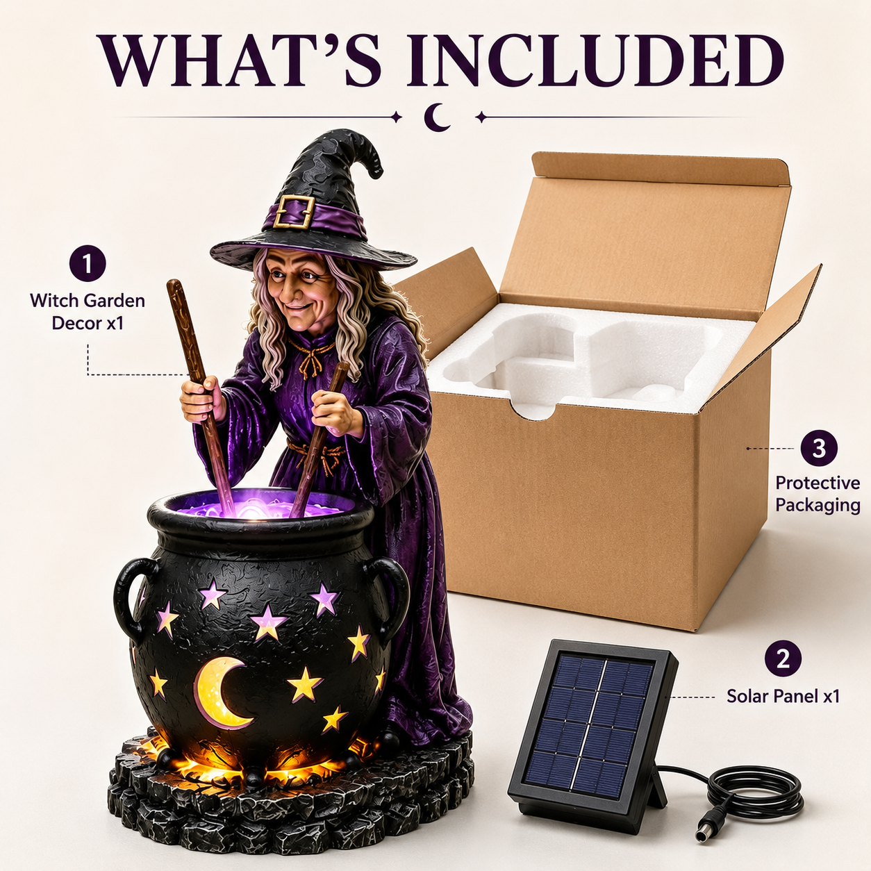ðªHalloween Witch Glowing Cauldron Solar Light