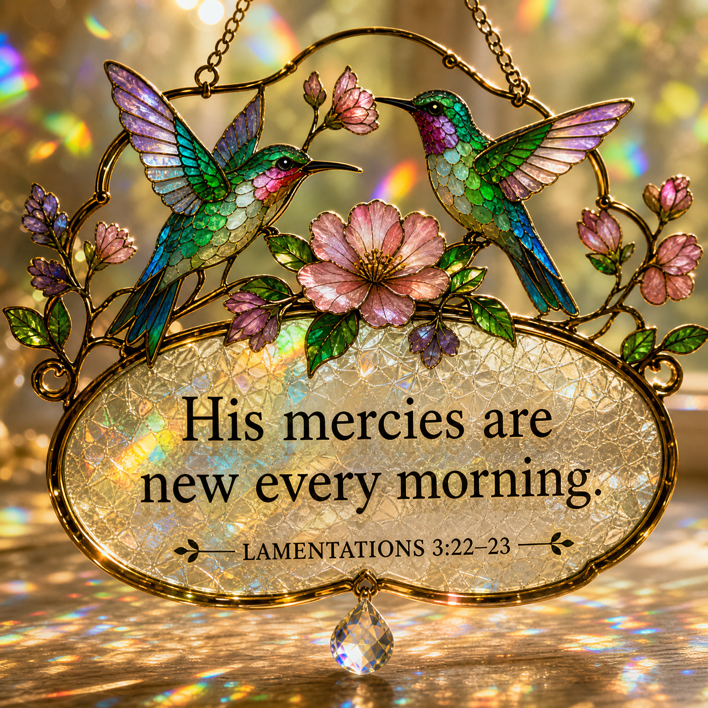 Christian Scripture Bird Suncatcher with Crystal Prism β Hummingbird, Cardinal & Songbird Window Hanging