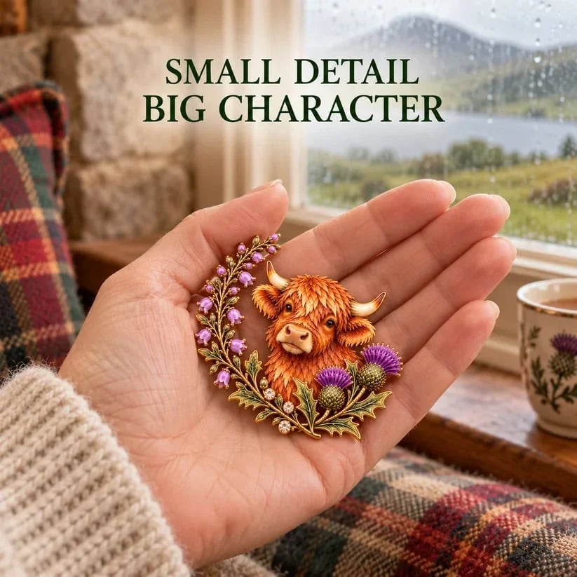 Highland Cow & Thistle 🏴 Scottish Heritage Enamel Brooch