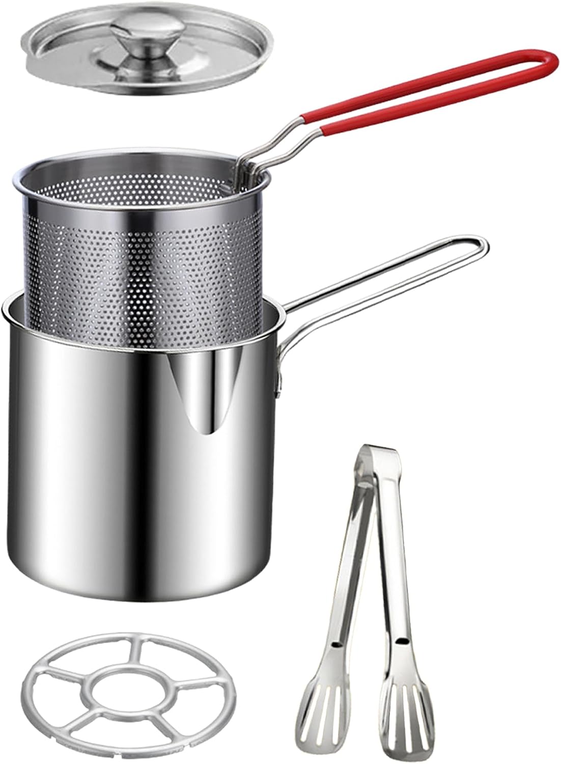 Personal Mini Deep Fryer Set β Stainless Steel Pot with Lift-Out Draining Basket & Food Tongs