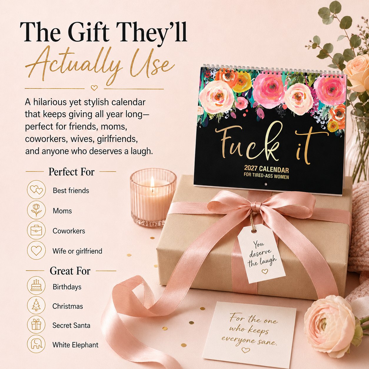 ๐ธ๐๏ธ 2027 Funny Swear Word Wall Calendar โ โF*ck Itโ Floral Calendar for Tired-Ass Women ๐โจ