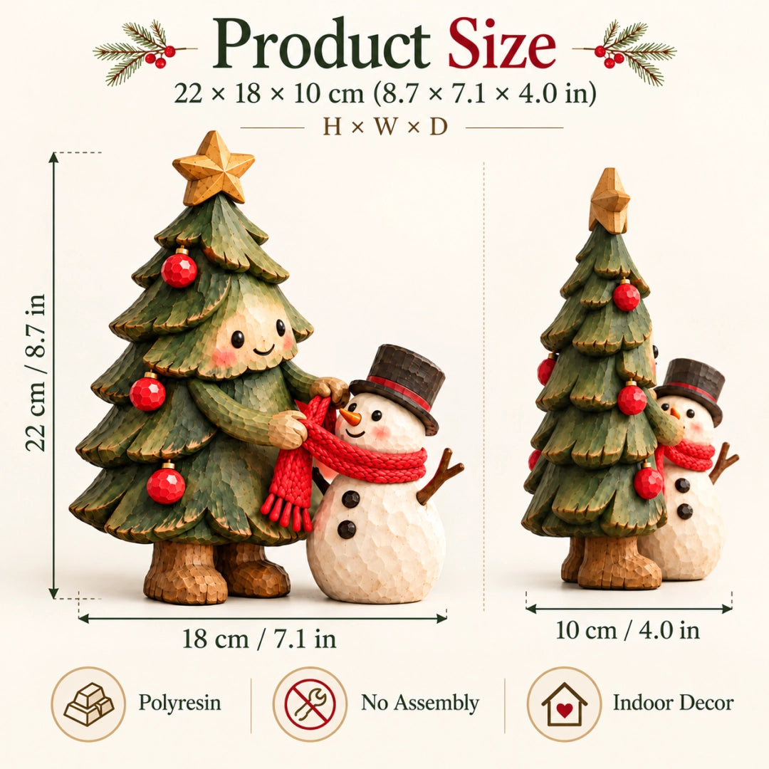 🎄 Christmas Tree & Snowman Figurine – Hand-Painted Rustic Holiday Tabletop Decor for Home & Christmas Gifts ☃️