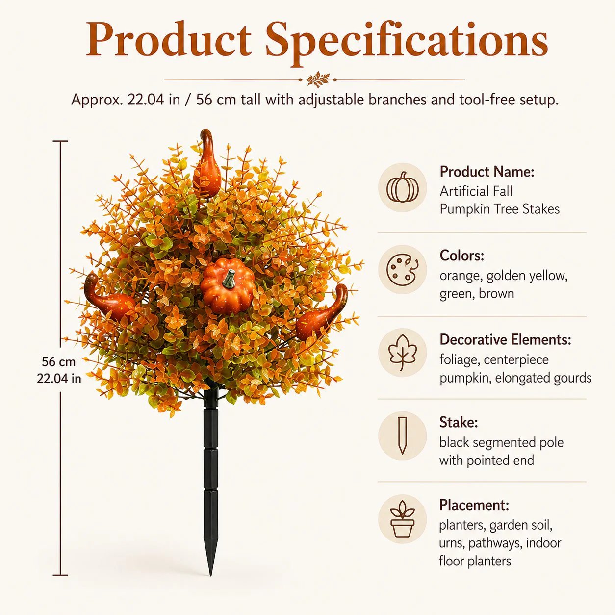 🍂🧡Artificial Fall Pumpkin Tree Stakes