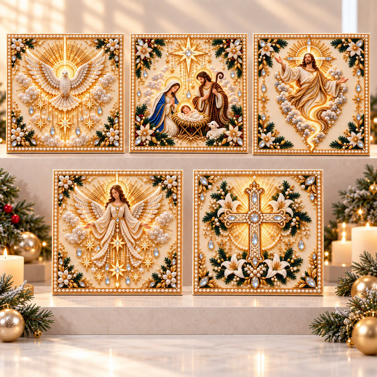 Beginner-Friendly Christian Pearl Bead Art Kit | Pre-Printed Design with Built-In Wooden Frame & Complete Tools 💕