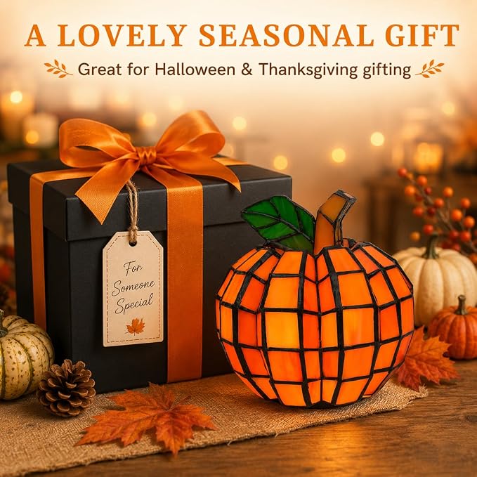 🎃Orange Indoor Patch the Pumpkin Stained Glass Accent Lamp
