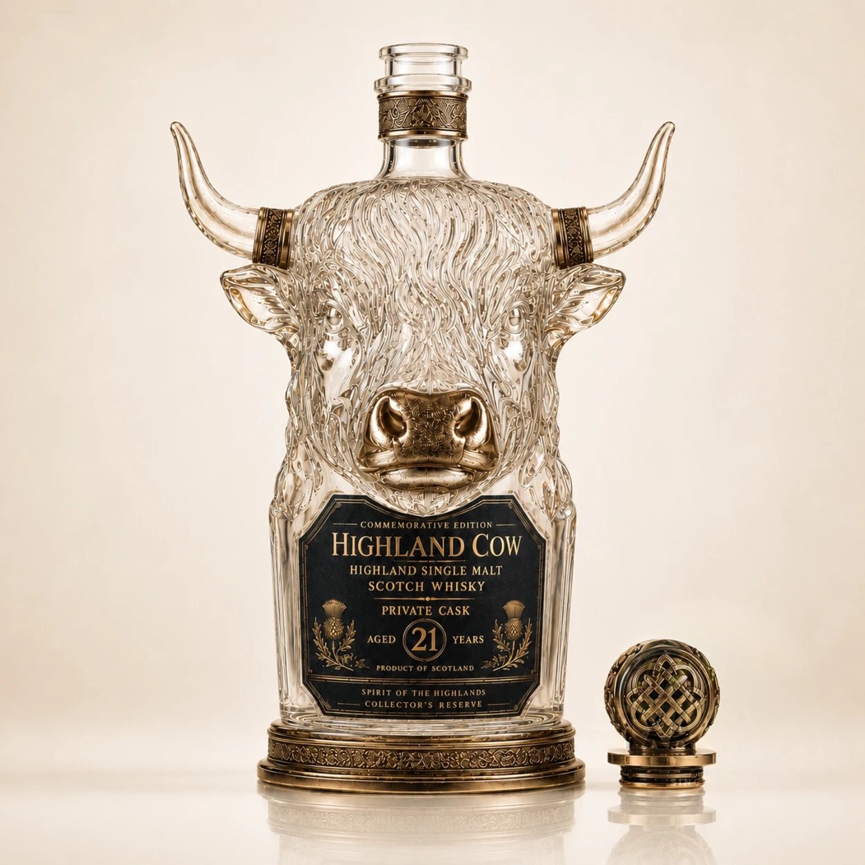 🎁Highland Cow Private Cask 21 Years Cow Head Shaped Scotch Whisky Bottle