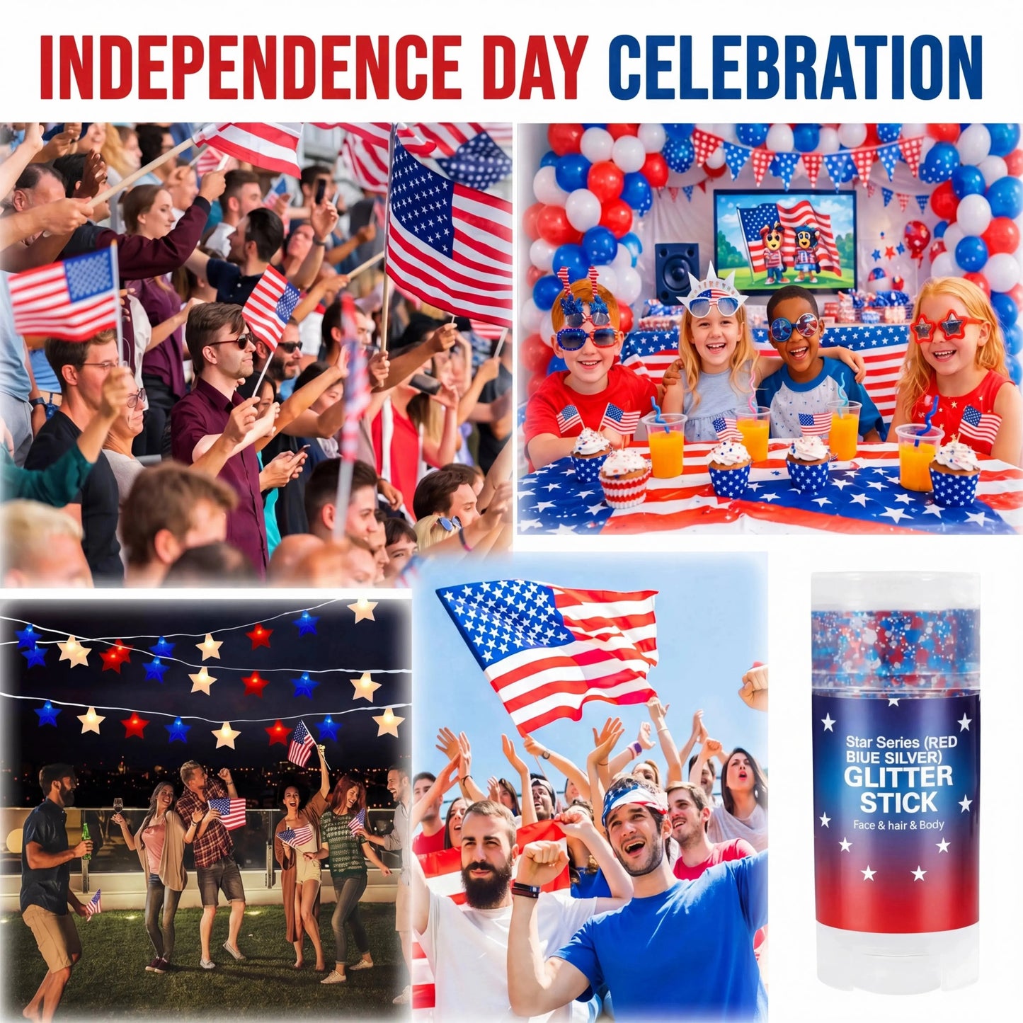 π4th of July Glitter Stickπ Red, White & Blue Body & Hair Sparkle
