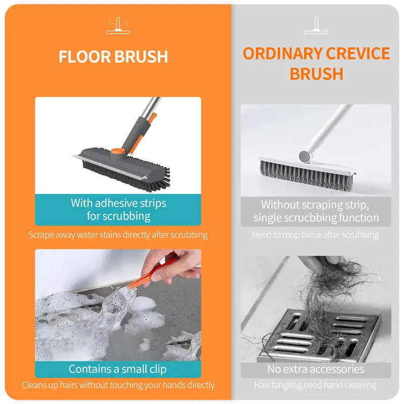 Floor cleaning brush, bathtub brush, long-handled 3-in-1 scraper brush, and heavy-duty stiff-bristled cleaning brush