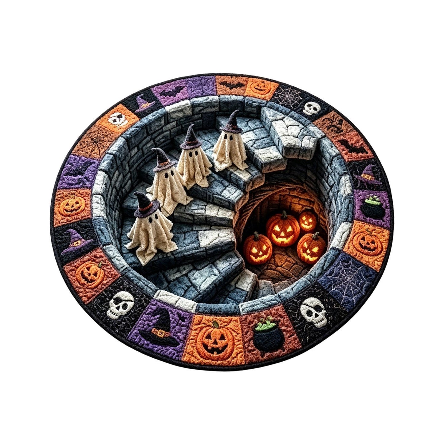 🔥👻 3D Haunted Staircase Round Rug – Spooky Halloween Optical Illusion