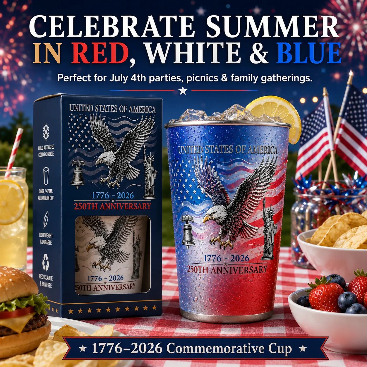🎉💥Pour Ice-Cold Beer | USA 250th Anniversary Color Changing Cup