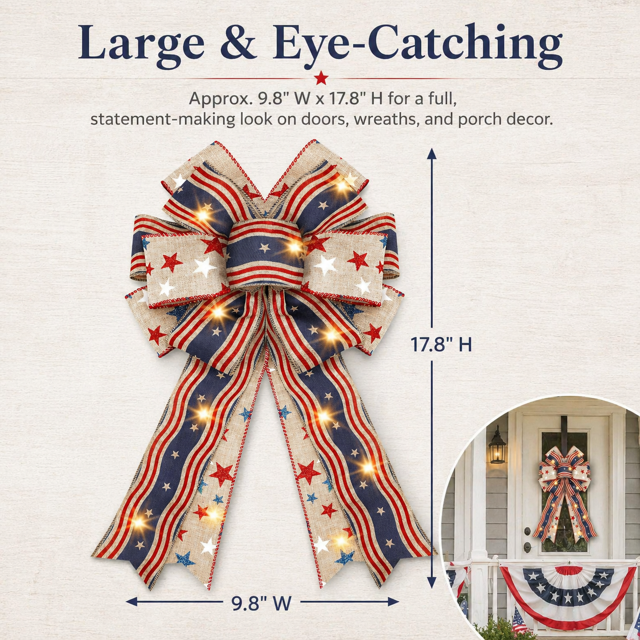 Classic Patriotic Burlap Bow - Rustic American Flag Wreath Decor for Front Doors, Porches & Home Celebration