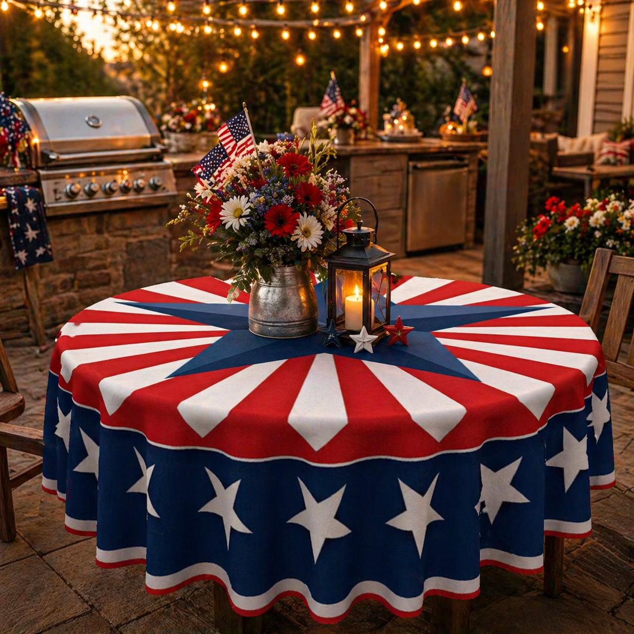 Patriotic Starburst Round Tablecloth πΊπΈ July 4th Independence Day Decor & Outdoor Picnic Cover β¨
