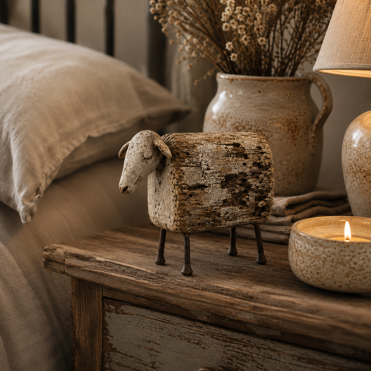 Vintage Distressed Sheep Sculpture