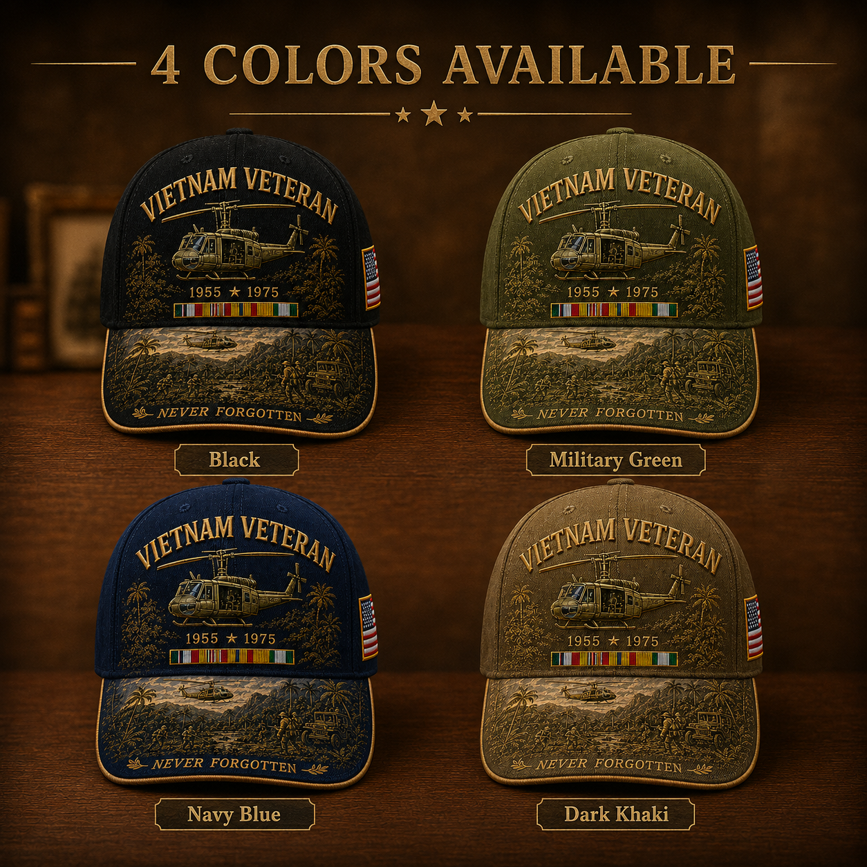 Vietnam Veteran UH-1 Huey Never Forgotten Commemorative Cap