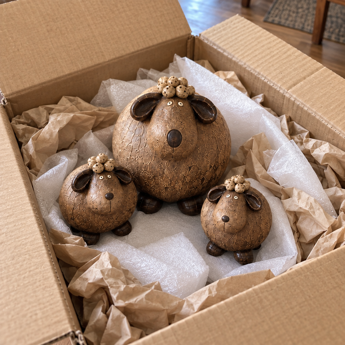 Little Woolly Family™ – Whimsical Rustic Sheep Figurines, Set of 3