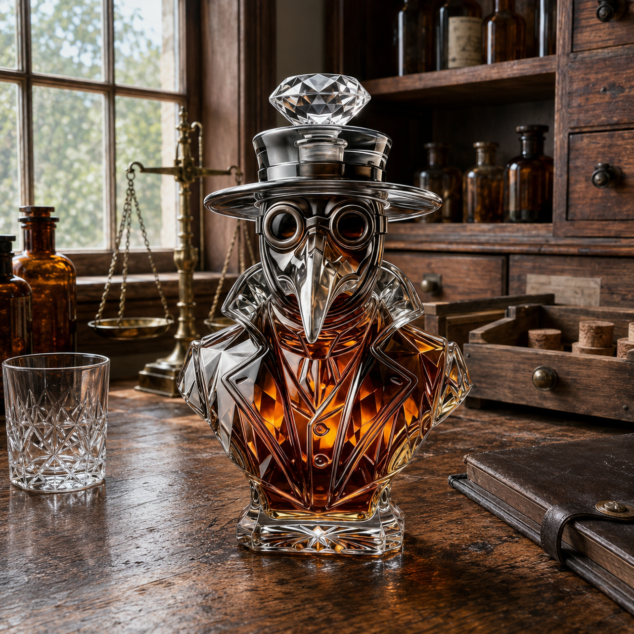 Plague Doctor Glass Whiskey Decanter