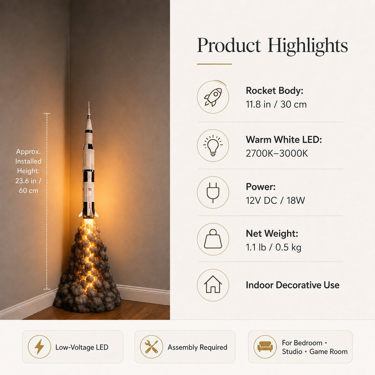 ๐ Saturn V Rocket Launch Cloud Floor Lamp | Space Ambient Decor Light