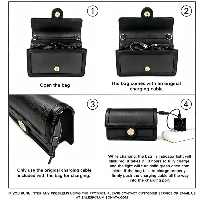 Fiber Optic Light Up Crossbody Bag, 7 Colors Glowing PU Leather Shoulder Purse