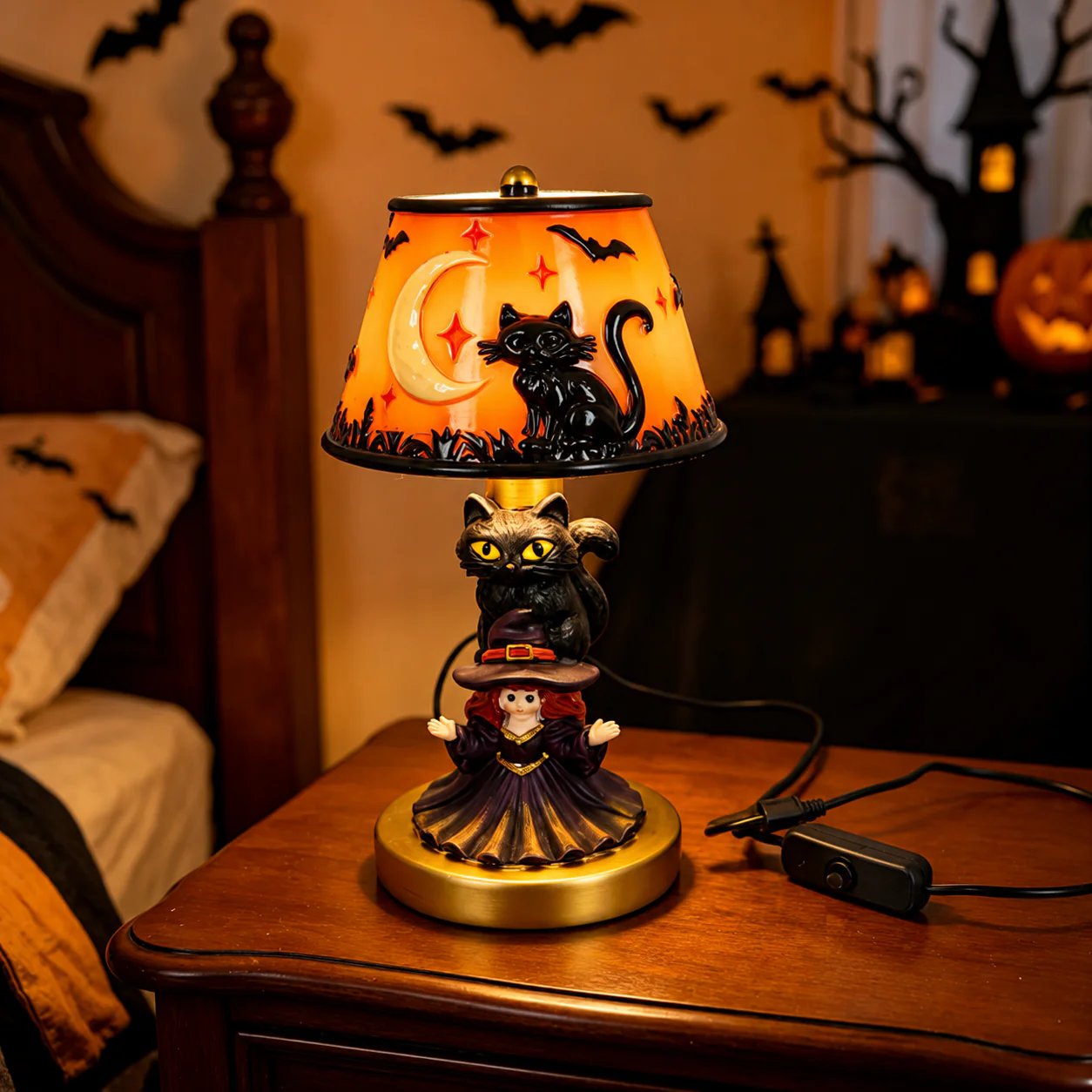✨Tiffany Lamp🎃👻Retro Halloween Painted Glass Table Lamp