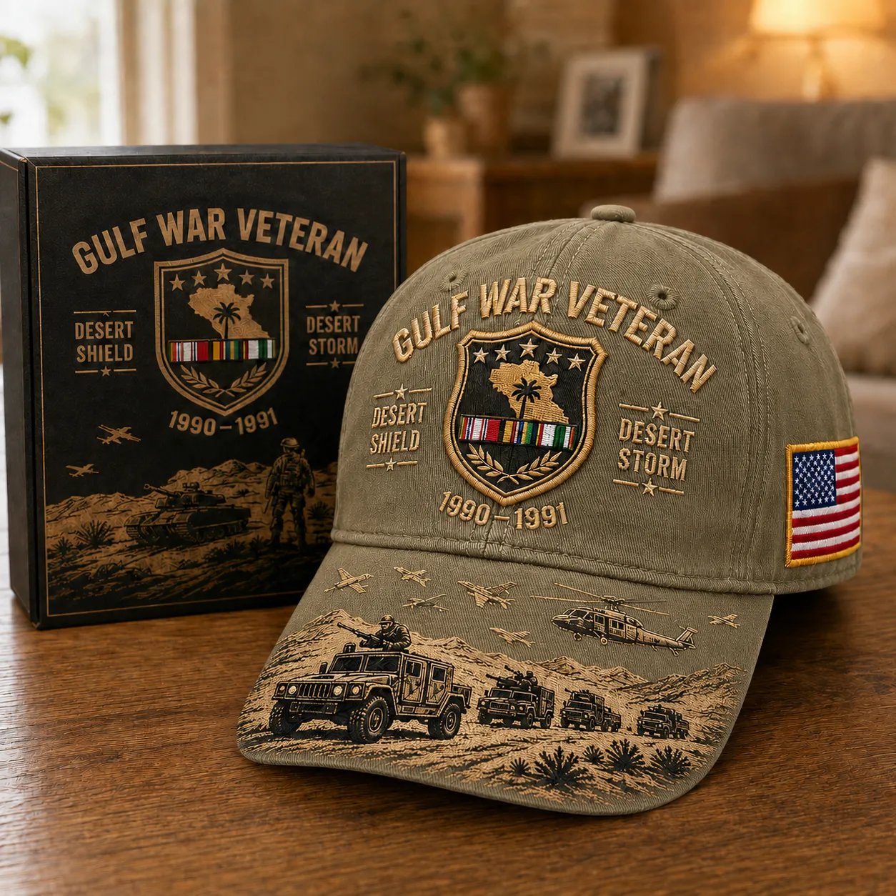 🏜️Gulf War Veteran Desert Shield & 🚁Desert Storm Commemorative Cap 🇺🇸
