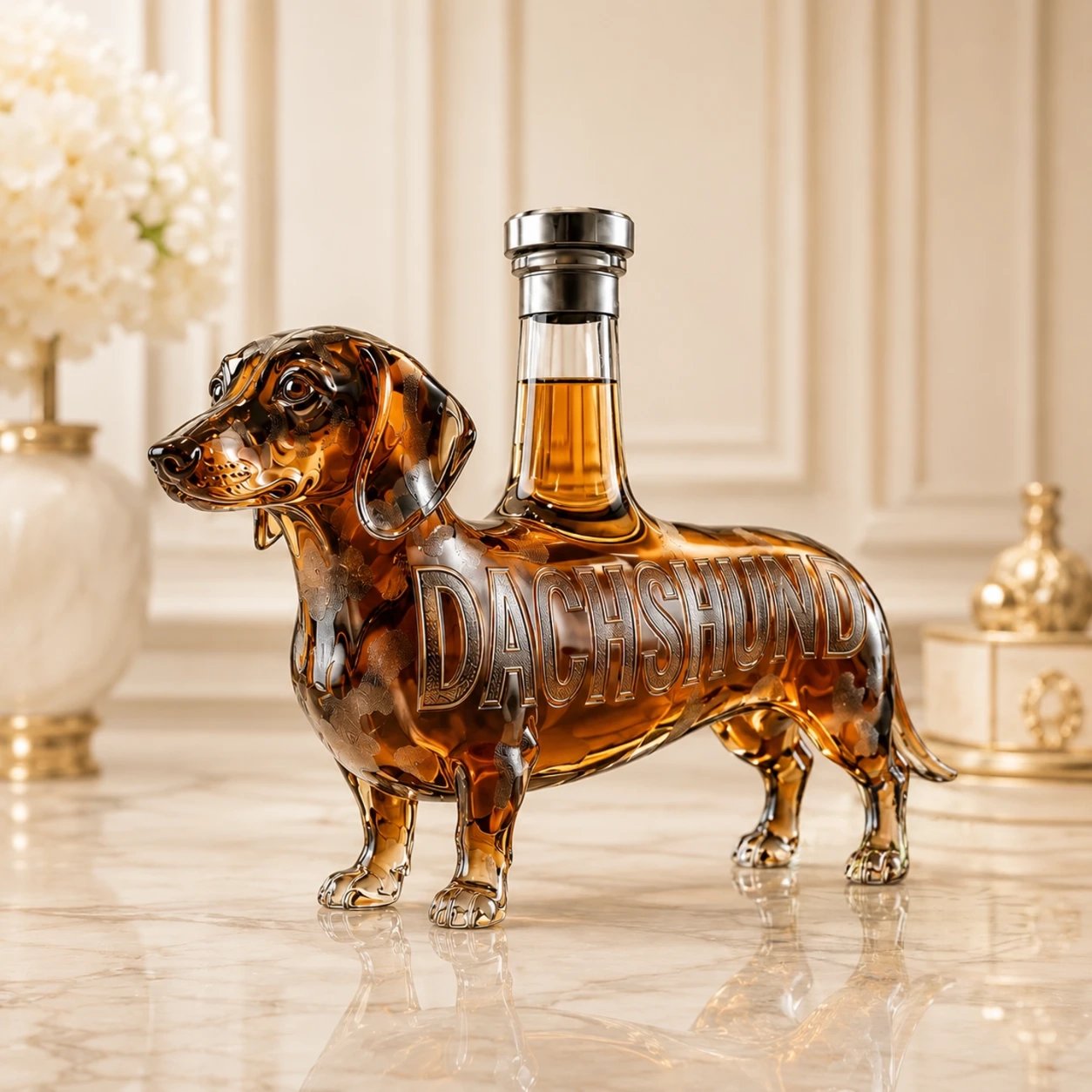 The Regal Doxie - Handmade Dachshund Shaped Glass Whiskey Decanter