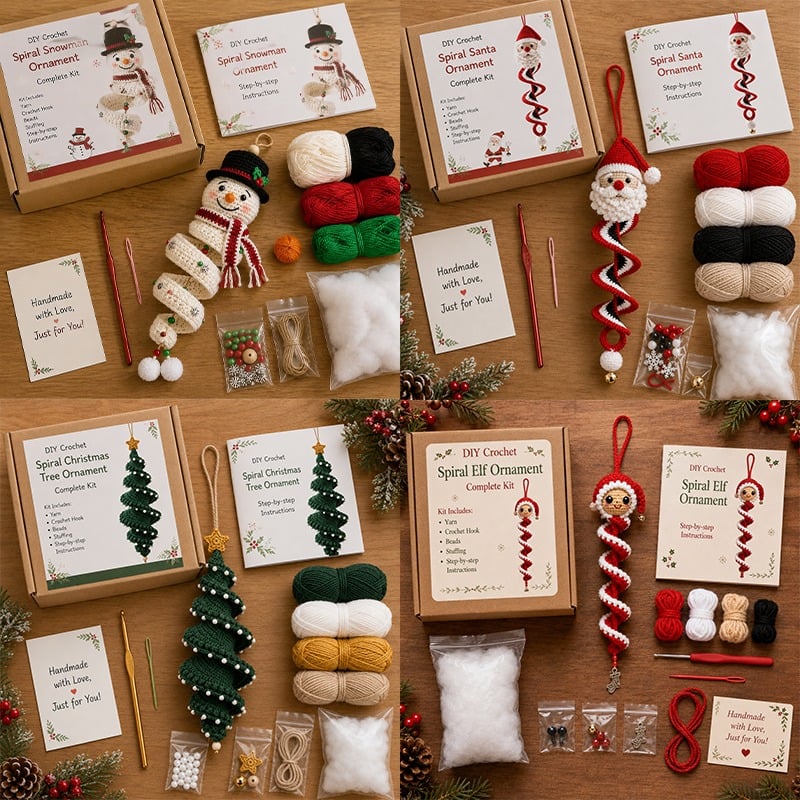 ☃️🧶 Crochet Snowman Spiral Ornament DIY Kit—Stitch Your Own Christmas Magic! 🎄✨