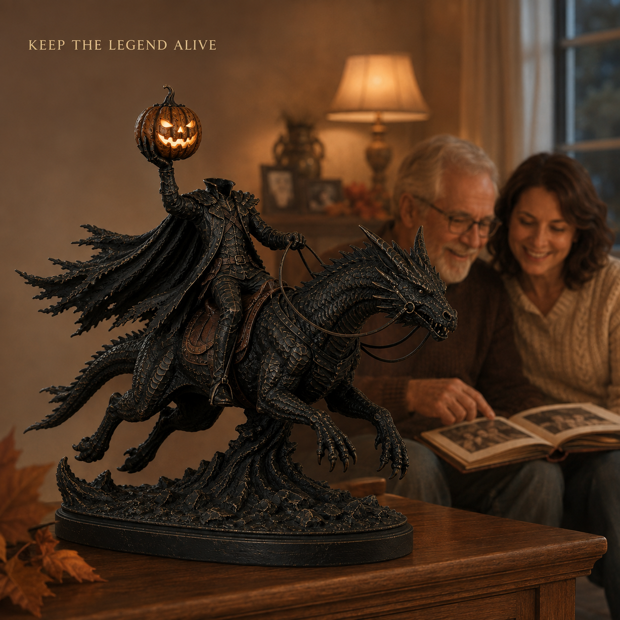 π Headless Horseman on Dragon Statue β Gothic Halloween Figurine & Dark Fantasy Home Decor