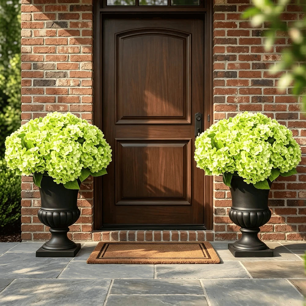 Green artificial hydrangea pair