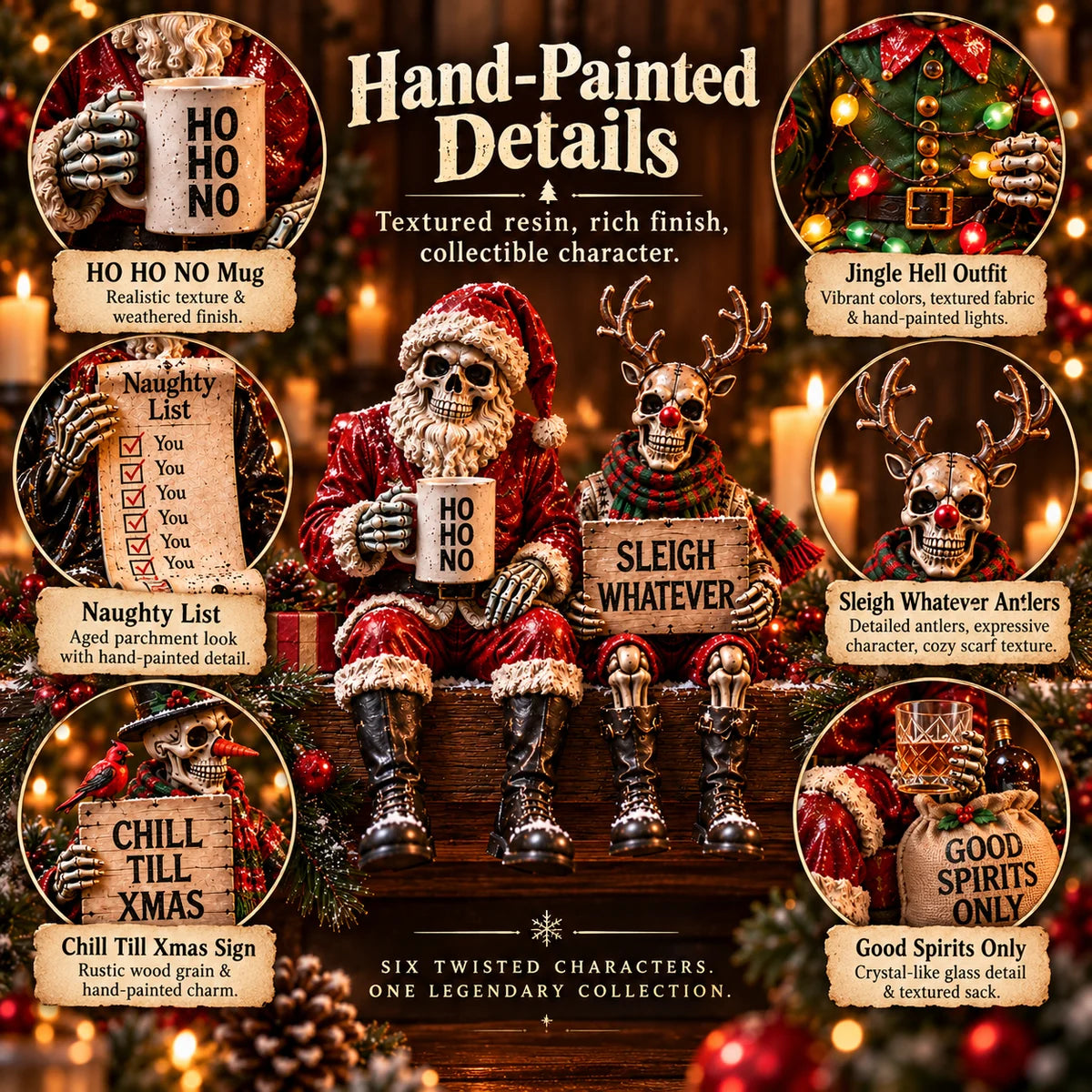 ππ Naughty Christmas Skeletons β 6-Style Gothic Holiday Shelf Sitters, Funny Mantel Decor & Unique Christmas Gifts π