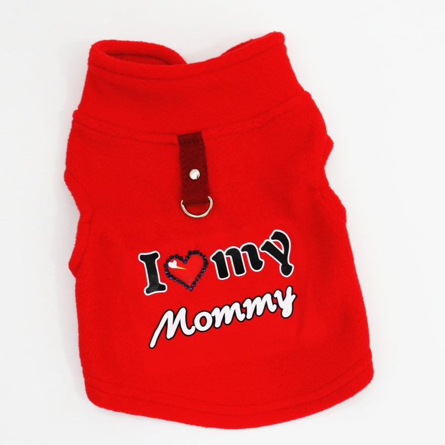 Little Love Cozy Plush Dog Vest – Warm Sleeveless Pet Sweater with Built-In Leash Ring, Cute Love Daddy & Mommy Designs