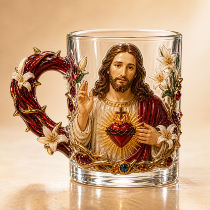 3D Faith-Inspired Glass Mug – Jesus & Virgin Mary Religious Collectible Gift