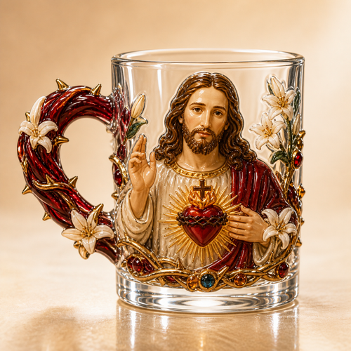 3D Faith-Inspired Glass Mug – Jesus & Virgin Mary Religious Collectible Gift
