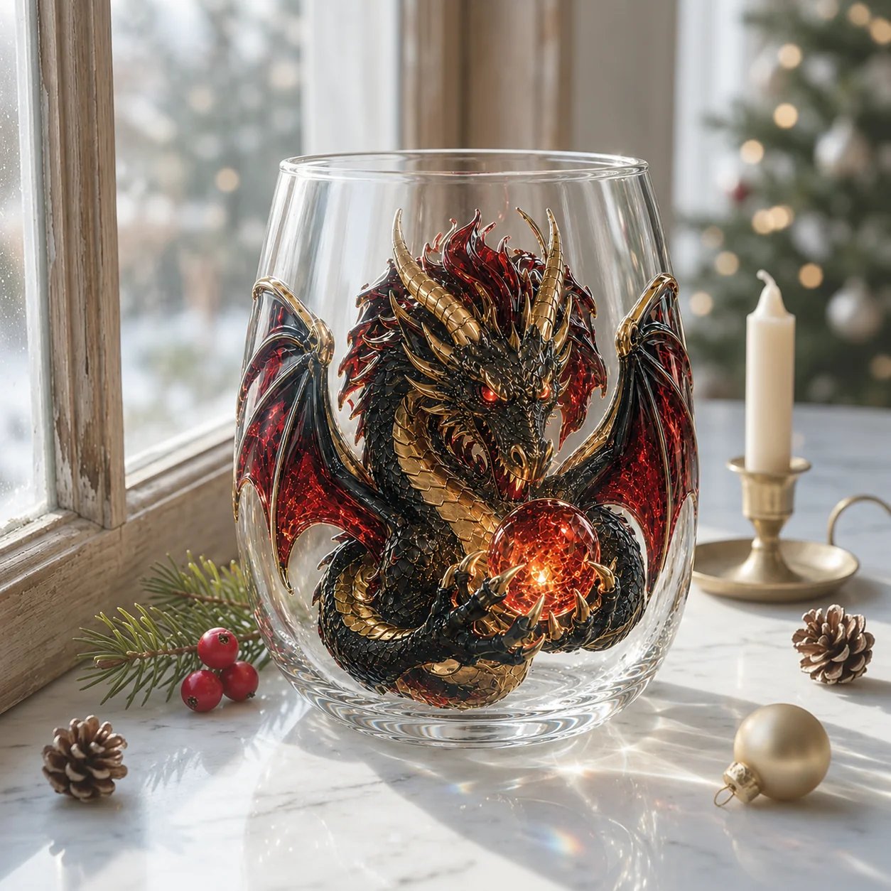 🔥🎁🐉✨ 3D Mythic Dragon Glass Art Cup | Luxury Raised Fantasy Glassware for Whiskey, Home Bar Décor & Legendary Gifts 🎁