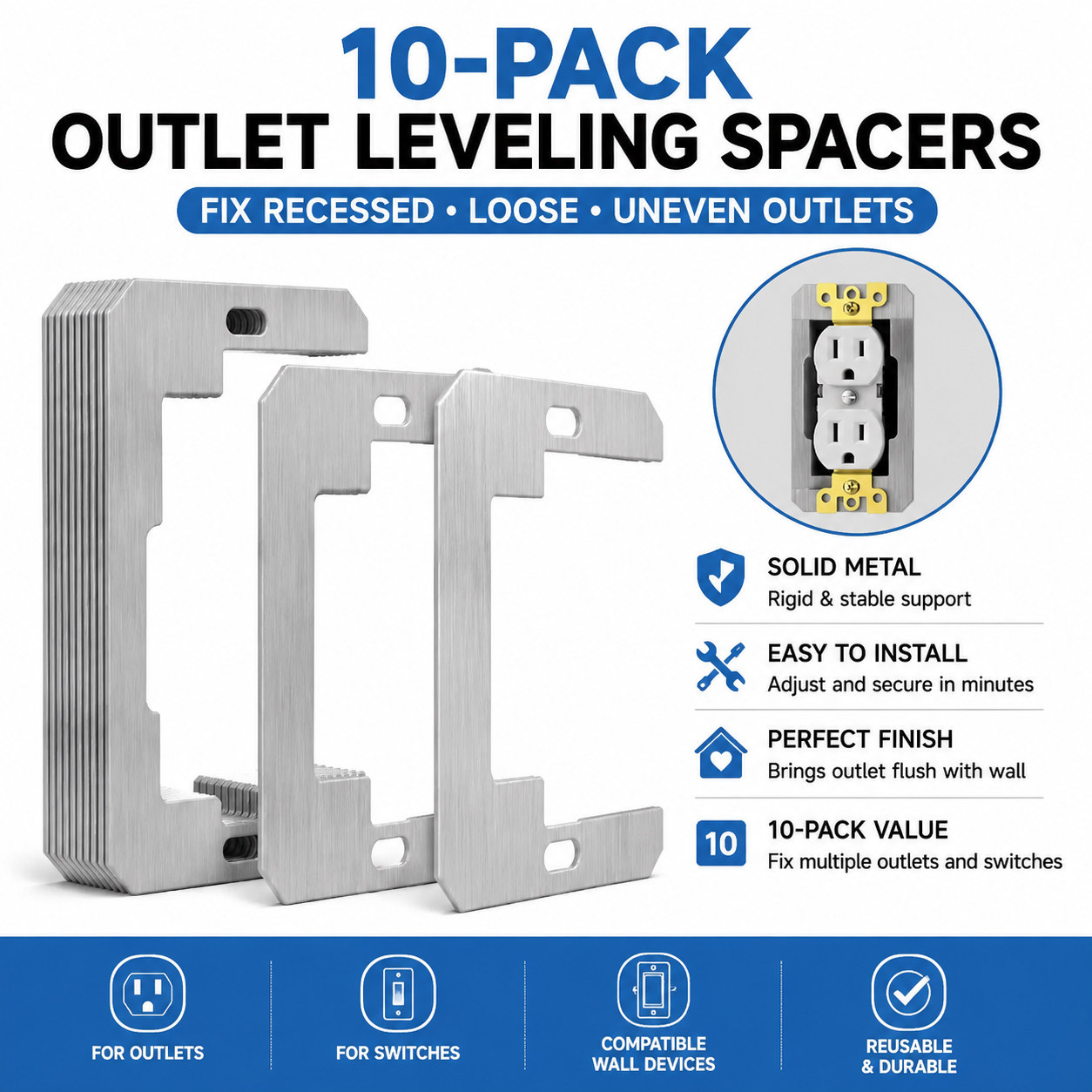 10-pack metal outlet leveling spacers