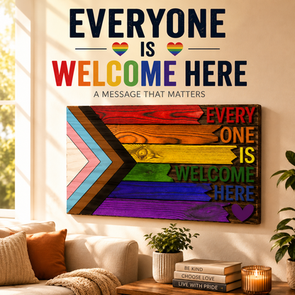 🌈Everyone Is Welcome Here™ | Handmade 3D Progress Pride Flag Wood Sign💗