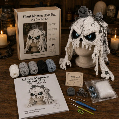 ? LAST DAY 49% OFF – ? Halloween Monster Hood DIY Crochet Kit | Premium Soft Yarn Materials with Step-by-Step Guide DIY Handmade Wearable Character Hood ??✨