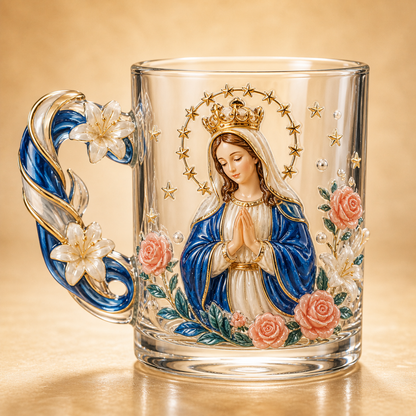 3D Faith-Inspired Glass Mug – Jesus & Virgin Mary Religious Collectible Gift