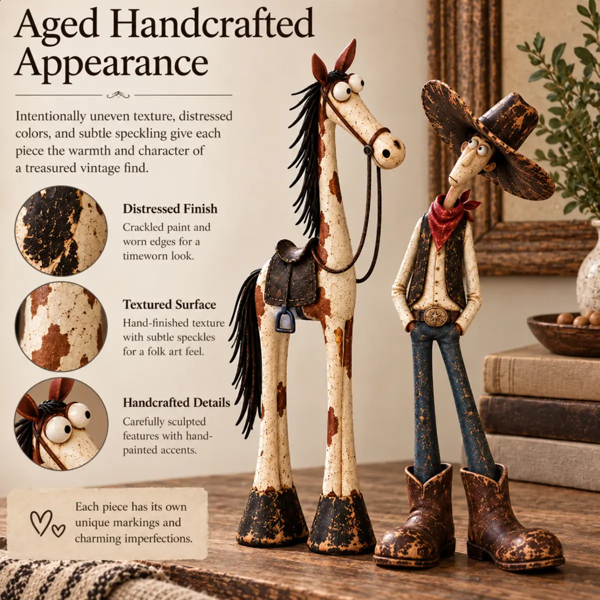 Aged handcrafted appearance details