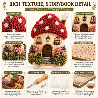 🍄Whimsical Village 3D Fabric Poke Art Kit