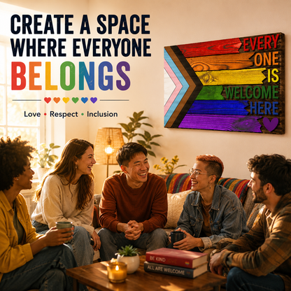 🌈Everyone Is Welcome Here™ | Handmade 3D Progress Pride Flag Wood Sign💗