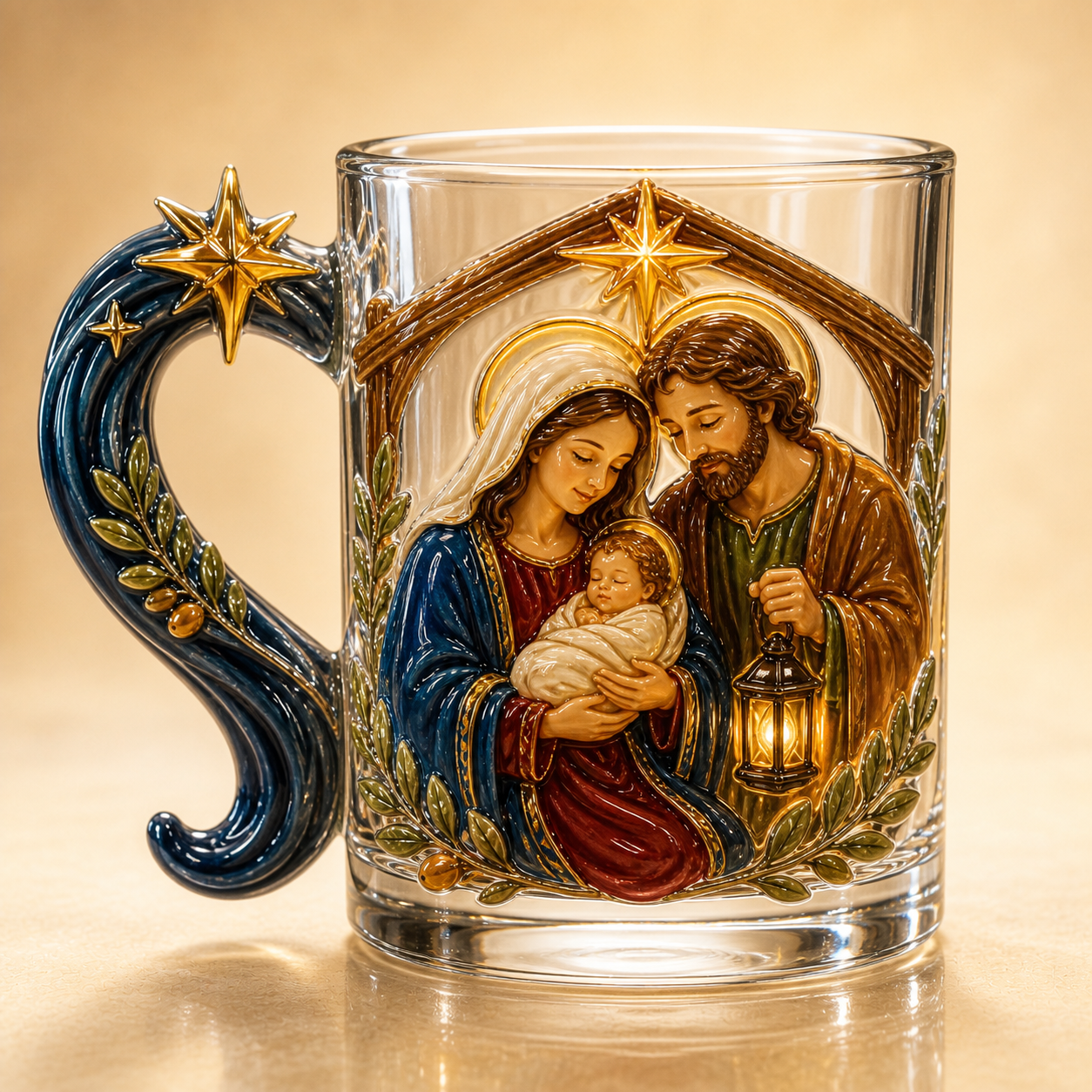 3D Faith-Inspired Glass Mug – Jesus & Virgin Mary Religious Collectible Gift