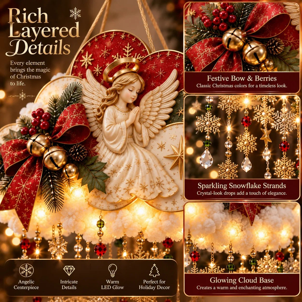 Angelic Christmas Snowfall Cloud – Lighted Hanging Holiday Decor☁️✨