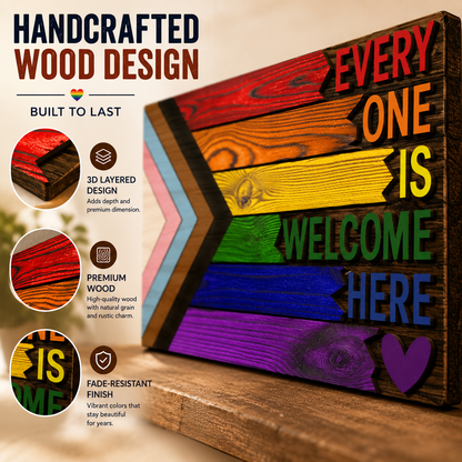 🌈Everyone Is Welcome Here™ | Handmade 3D Progress Pride Flag Wood Sign💗