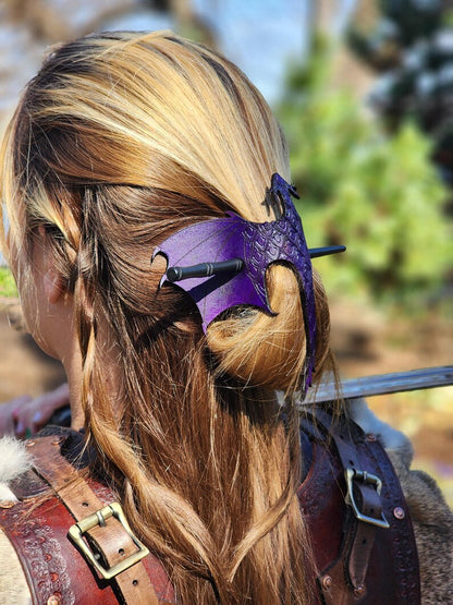 🐉⚔️ Handcrafted Dragon Leather Hair Slide with Wood Stick